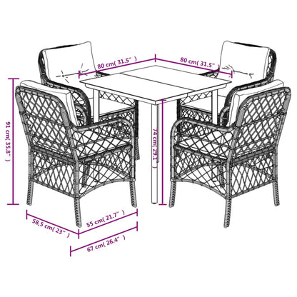 5-Delige Tuinset Met Kussens Poly Rattan Gemengd Beige
