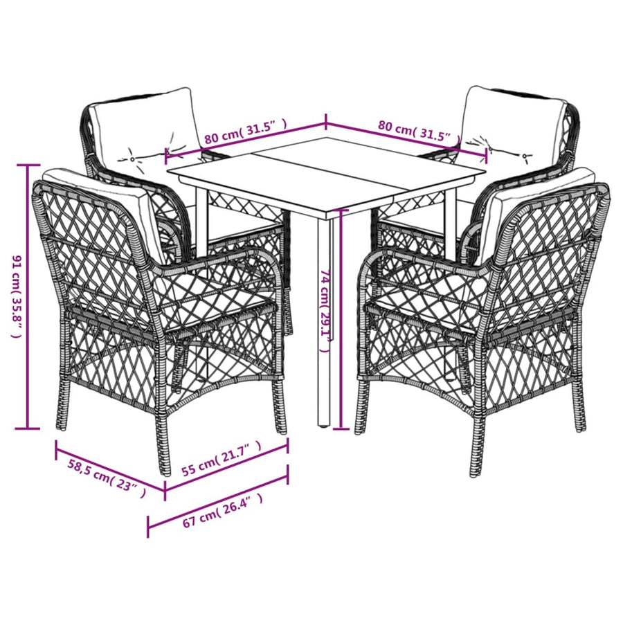 5-Delige Tuinset Met Kussens Poly Rattan Gemengd Beige
