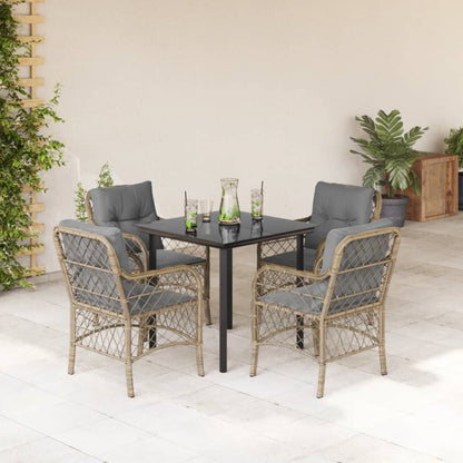 5-Delige Tuinset Met Kussens Poly Rattan Gemengd Beige
