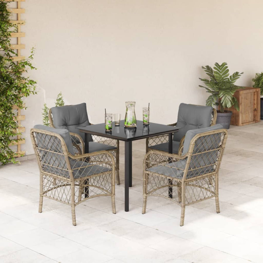 5-Delige Tuinset Met Kussens Poly Rattan Gemengd Beige