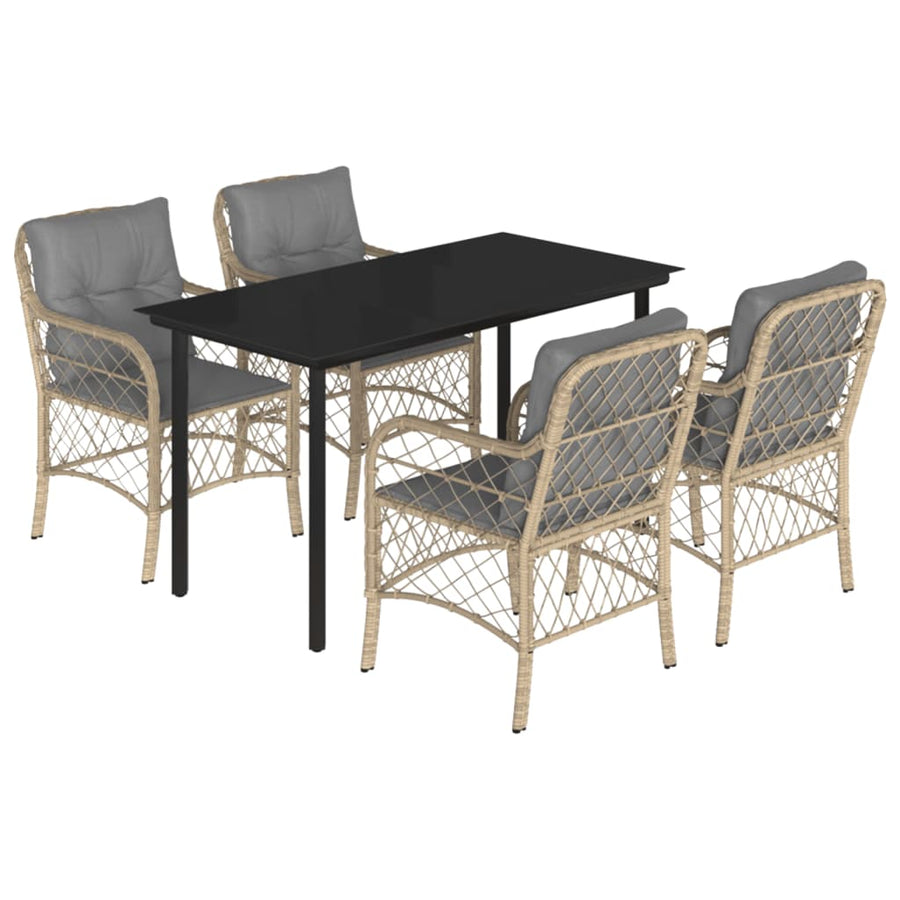 5-Delige Tuinset Met Kussens Poly Rattan Gemengd Beige