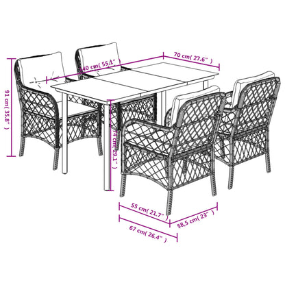 5-Delige Tuinset Met Kussens Poly Rattan Gemengd Beige
