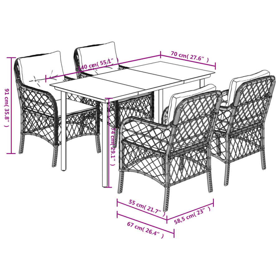 5-Delige Tuinset Met Kussens Poly Rattan Gemengd Beige