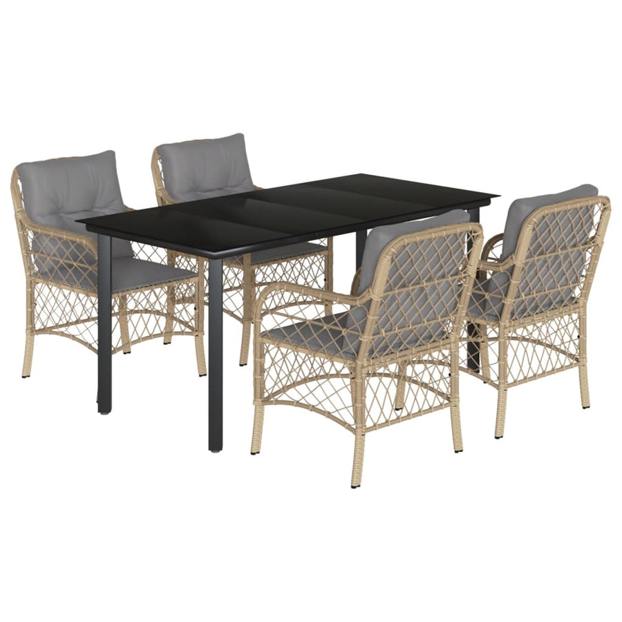5-Delige Tuinset Met Kussens Poly Rattan Gemengd Beige