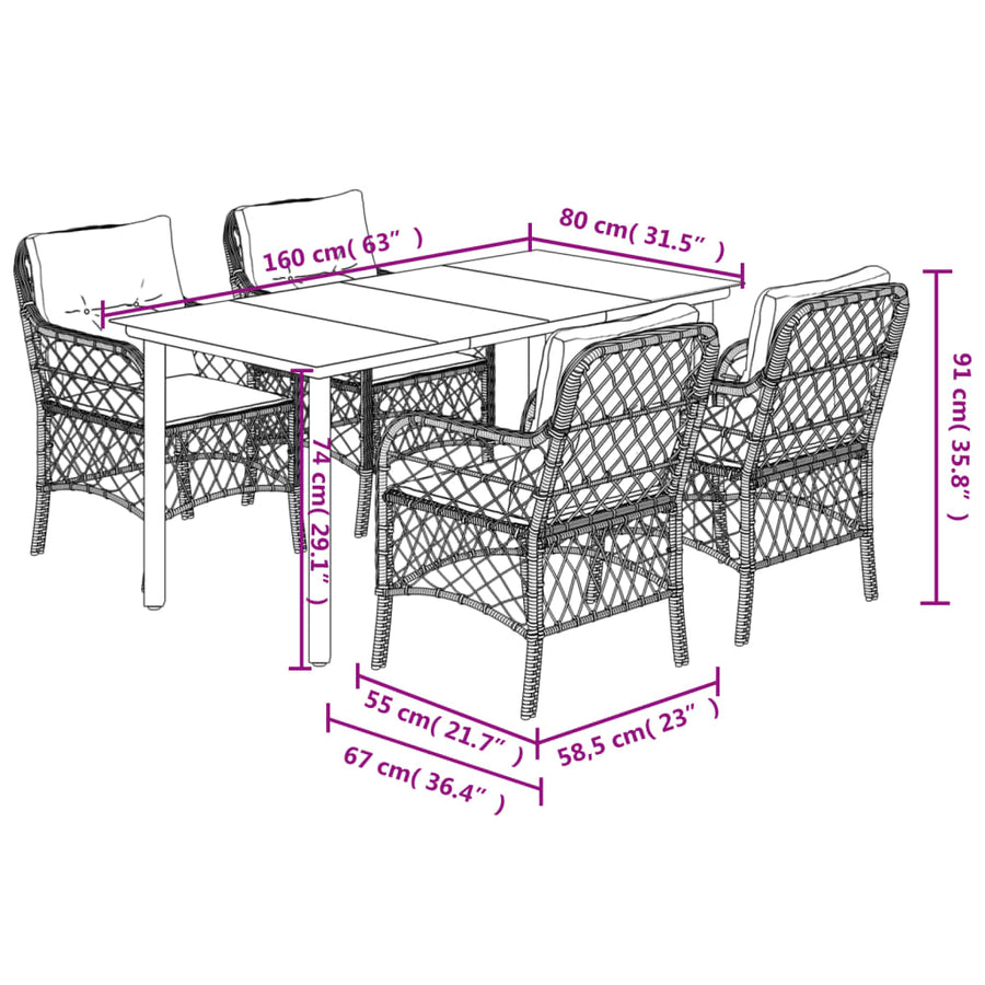 5-Delige Tuinset Met Kussens Poly Rattan Gemengd Beige