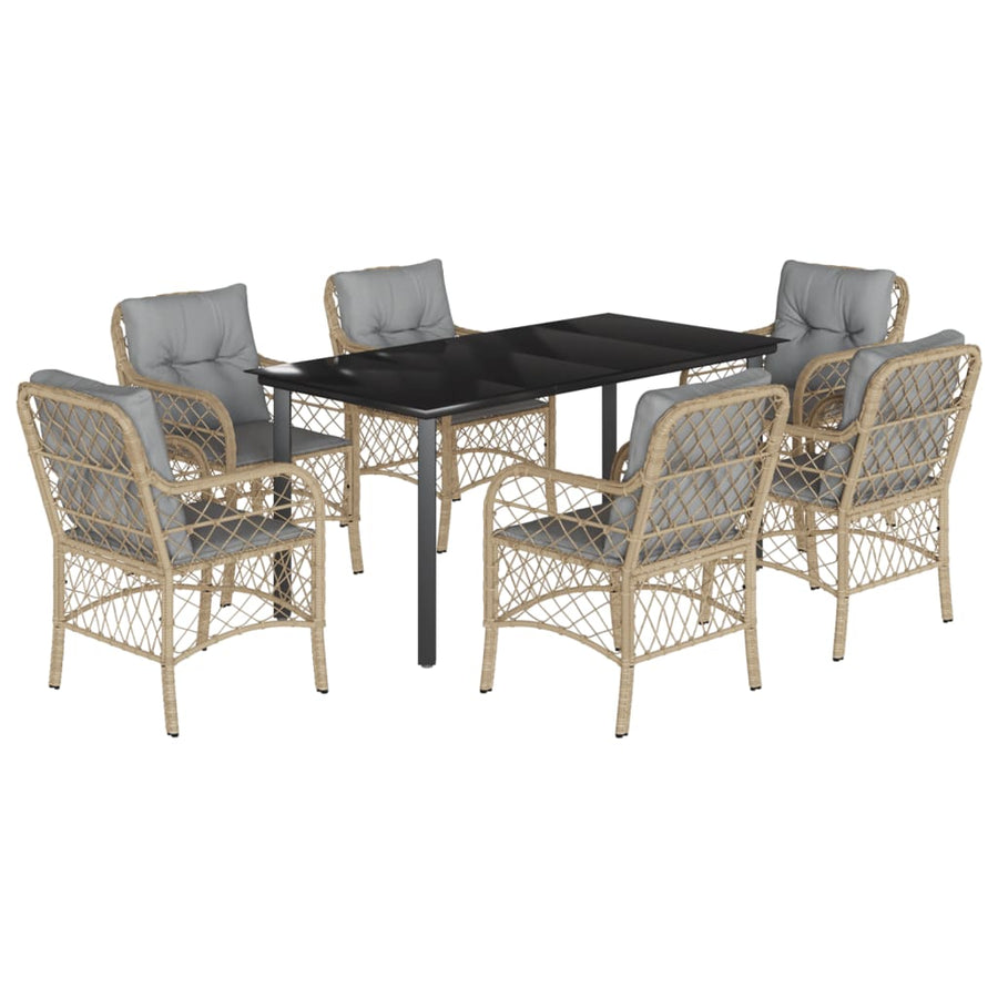 7-Delige Tuinset Met Kussens Poly Rattan Gemengd Beige