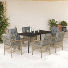 7-piece Garden Dining Set with Cushions Poly Rattan Mixed Beige