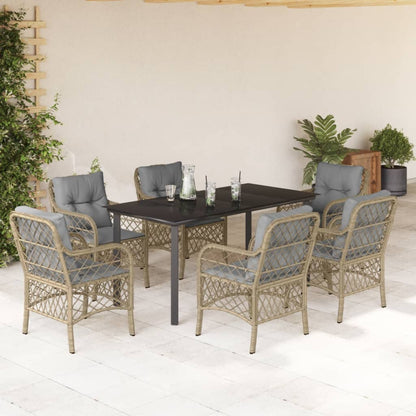 7-Delige Tuinset Met Kussens Poly Rattan Gemengd Beige