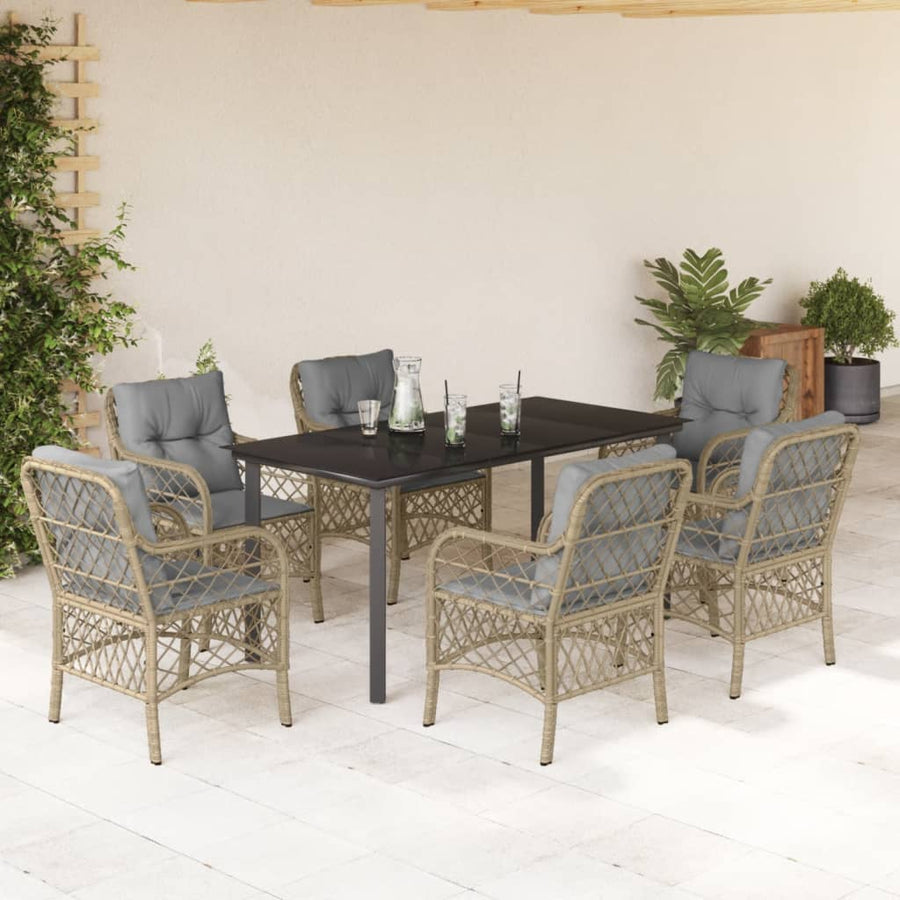 7-Delige Tuinset Met Kussens Poly Rattan Gemengd Beige