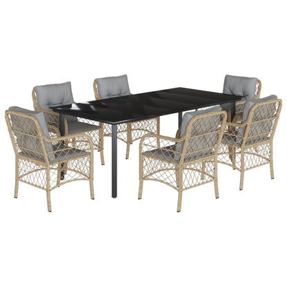 7-Delige Tuinset Met Kussens Poly Rattan Gemengd Beige 6 200 cm tafellengte