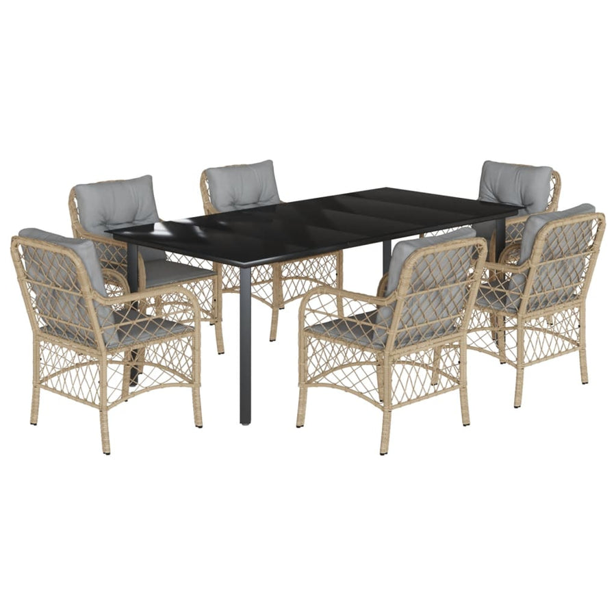 7-Delige Tuinset Met Kussens Poly Rattan Gemengd Beige 6 200 cm tafellengte