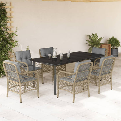 7-Delige Tuinset Met Kussens Poly Rattan Gemengd Beige 6 200 cm tafellengte