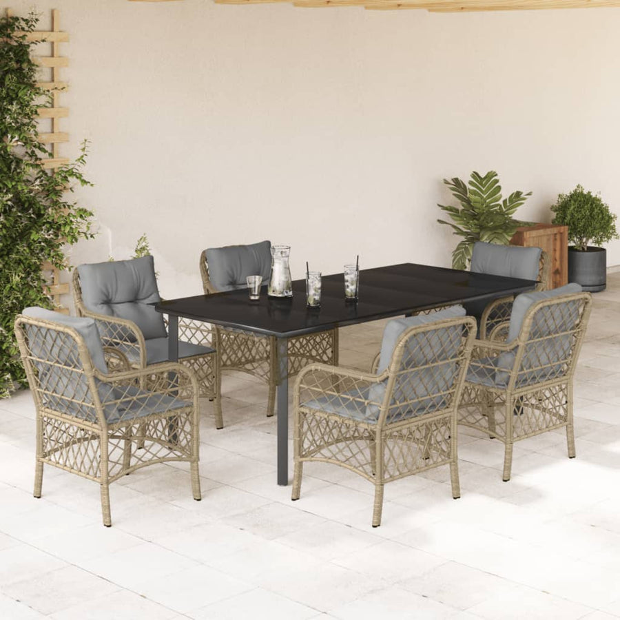7-Delige Tuinset Met Kussens Poly Rattan Gemengd Beige 6 200 cm tafellengte