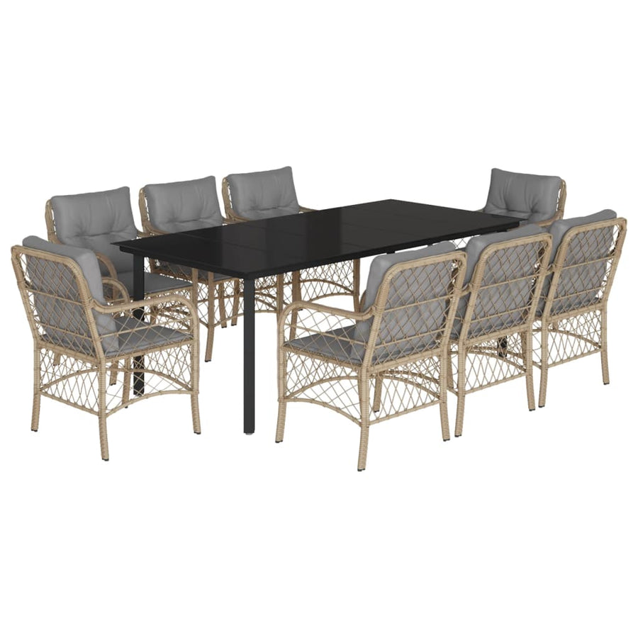 9-Delige Tuinset Met Kussens Poly Rattan Gemengd Beige 8 200 cm tafellengte