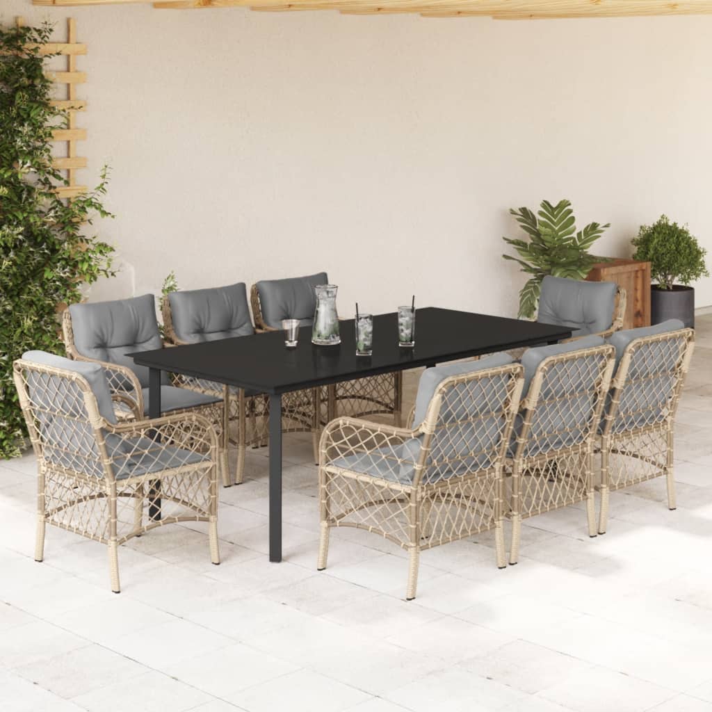 9-Delige Tuinset Met Kussens Poly Rattan Gemengd Beige 8 200 cm tafellengte