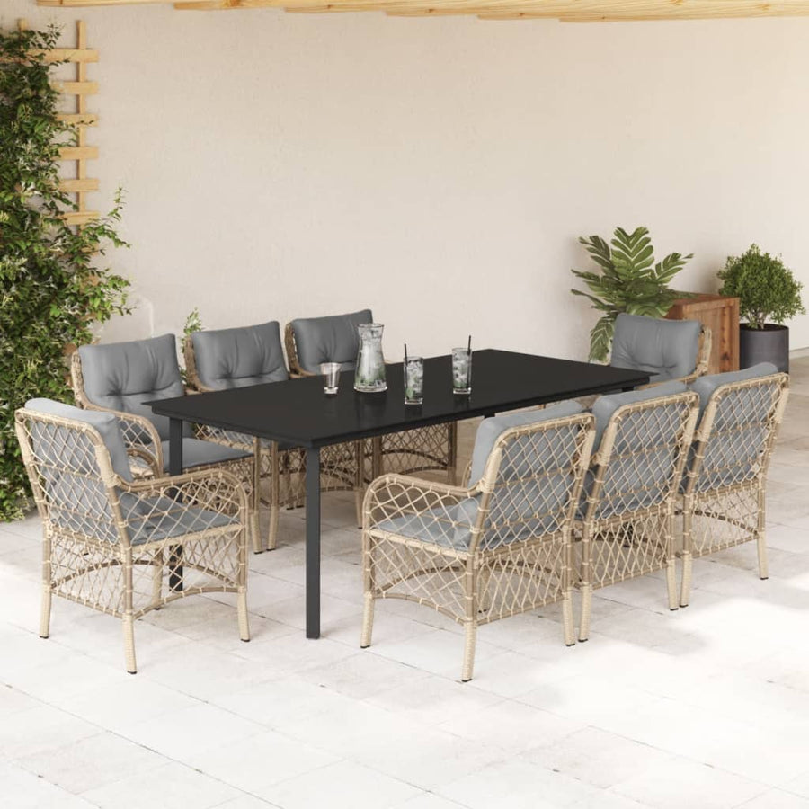 9-Delige Tuinset Met Kussens Poly Rattan Gemengd Beige 8 200 cm tafellengte