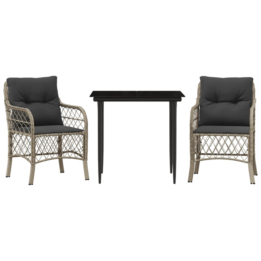 3-Delige Bistroset Met Kussens Poly Rattan Lichtgrijs