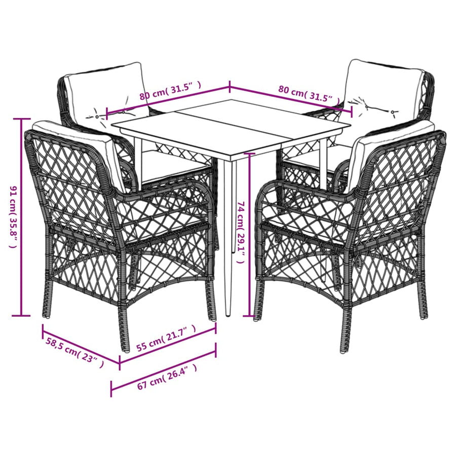 5-Delige Tuinset Met Kussens Poly Rattan Lichtgrijs