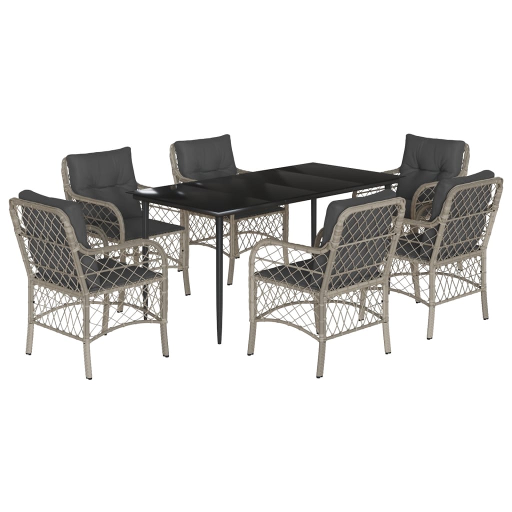 7-Delige Tuinset Met Kussens Poly Rattan Grijs