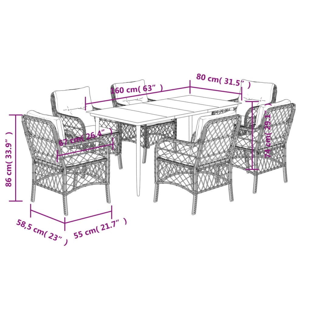 7-Delige Tuinset Met Kussens Poly Rattan Grijs