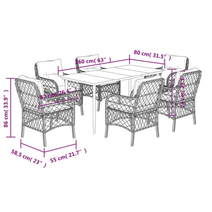 7-Delige Tuinset Met Kussens Poly Rattan Grijs