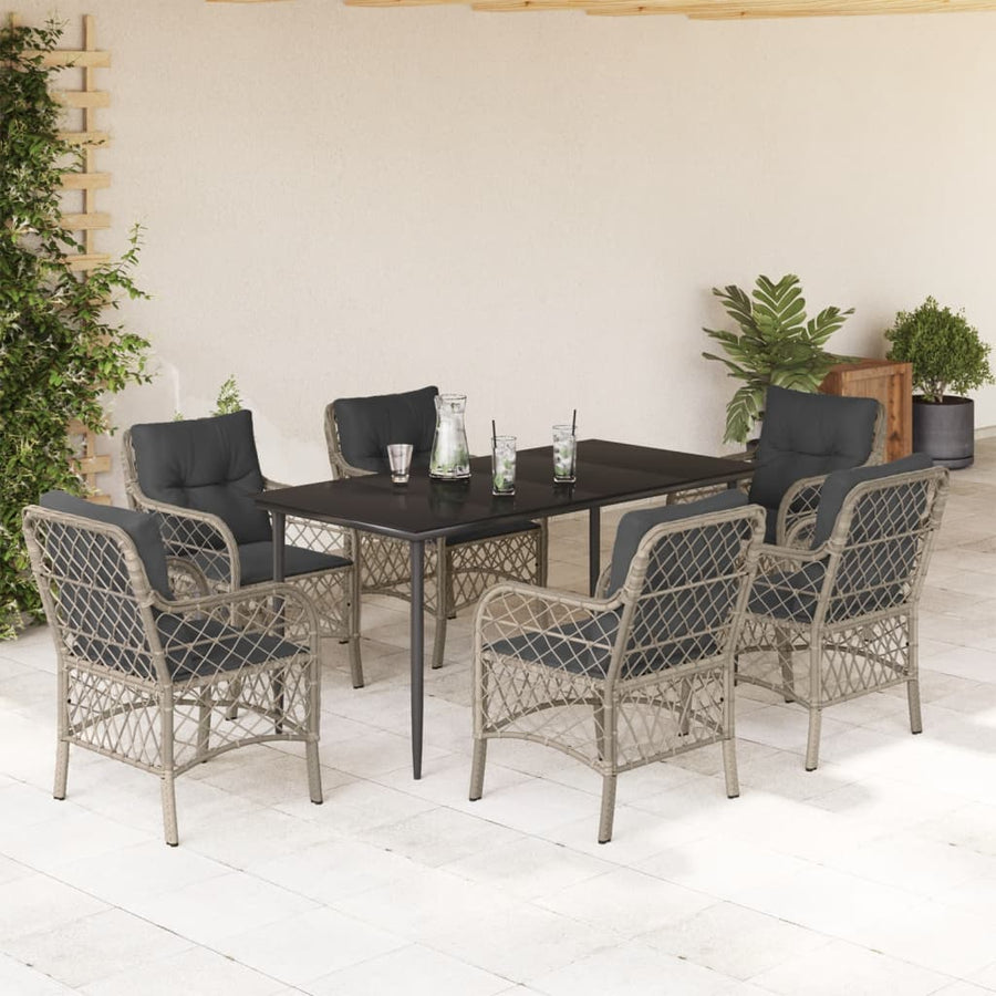 7-Delige Tuinset Met Kussens Poly Rattan Grijs