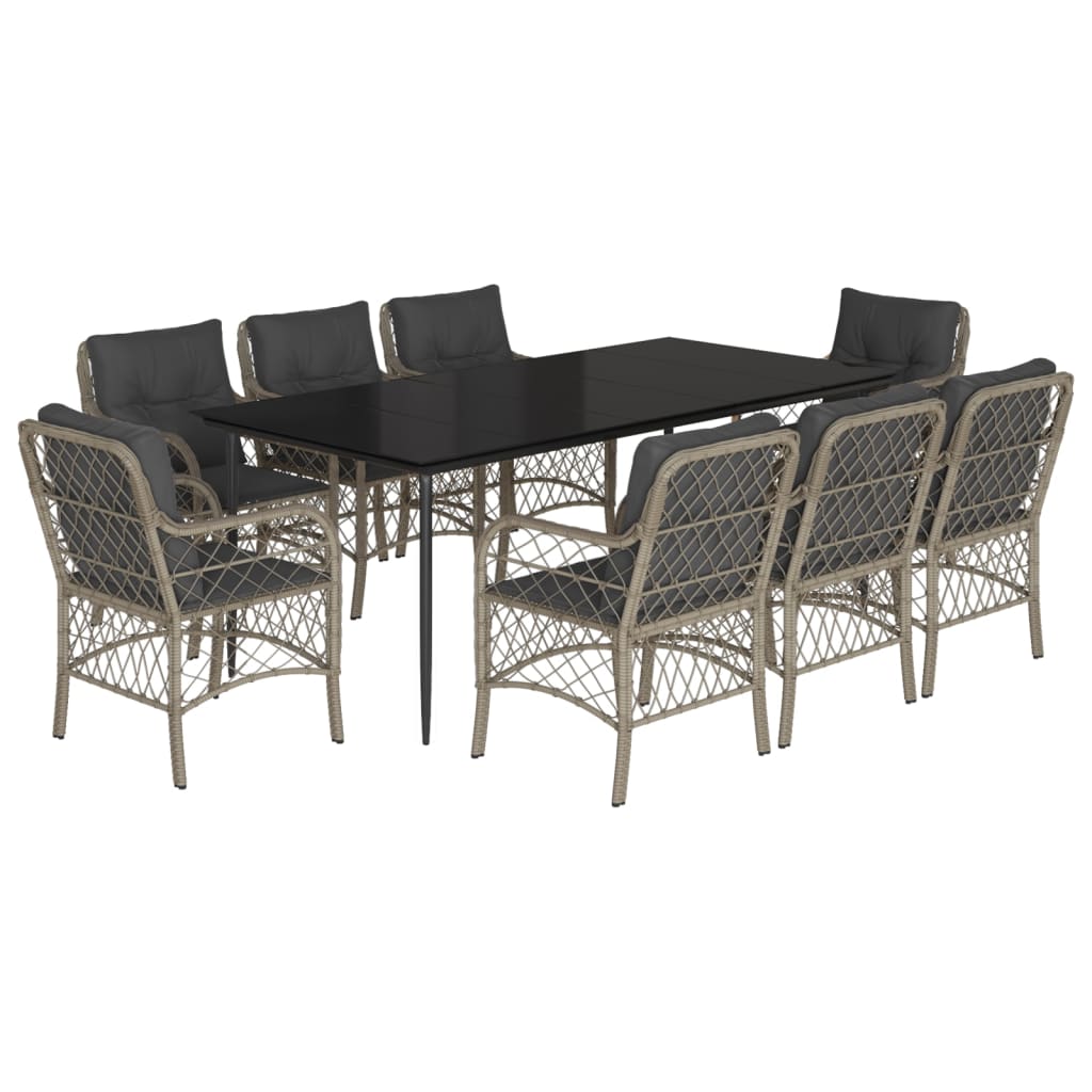 -Delige Tuinset Met Kussens Poly Rattan Lichtgrijs 9 200 cm tafellengte Puntige poot