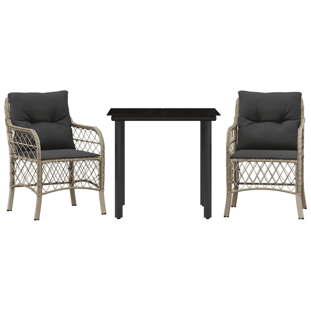 3-Delige Bistroset Met Kussens Poly Rattan Lichtgrijs