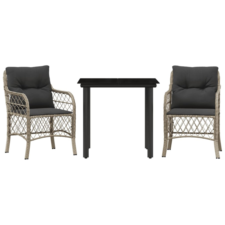 3-Delige Bistroset Met Kussens Poly Rattan Lichtgrijs