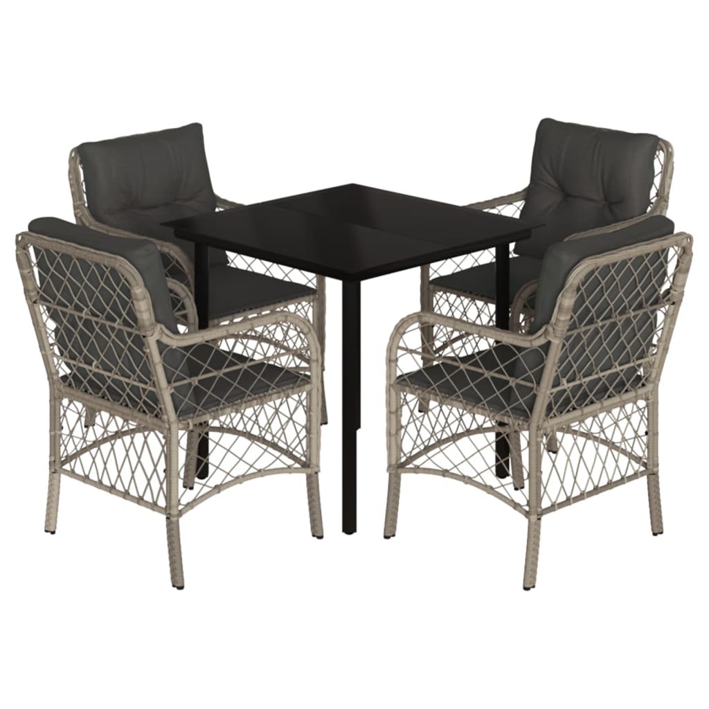 5-Delige Tuinset Met Kussens Poly Rattan Lichtgrijs