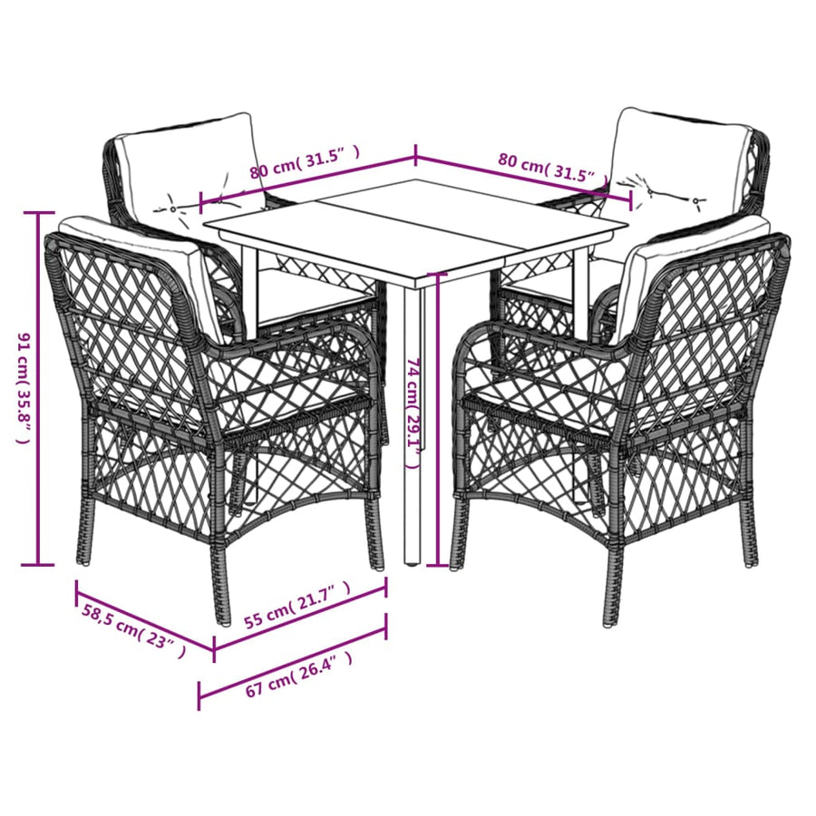 5-Delige Tuinset Met Kussens Poly Rattan Lichtgrijs