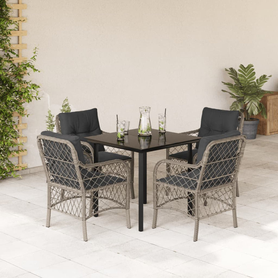 5-Delige Tuinset Met Kussens Poly Rattan Lichtgrijs