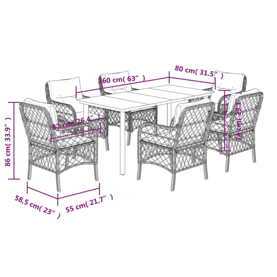7-Delige Tuinset Met Kussens Poly Rattan Grijs