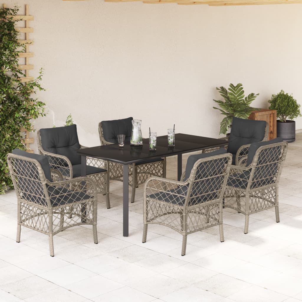 7-Delige Tuinset Met Kussens Poly Rattan Grijs