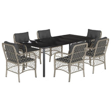 7-Delige Tuinset Met Kussens Poly Rattan Grijs 6 200 cm tafellengte
