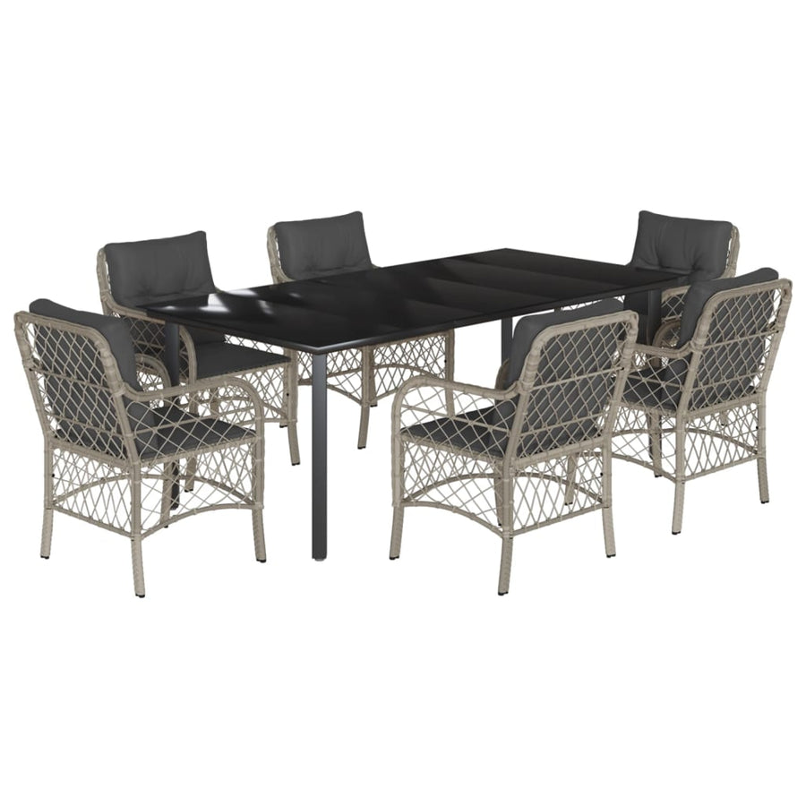 7-Delige Tuinset Met Kussens Poly Rattan Grijs 6 200 cm tafellengte