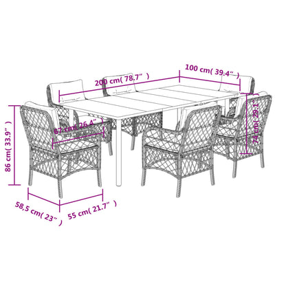 7-Delige Tuinset Met Kussens Poly Rattan Grijs 6 200 cm tafellengte