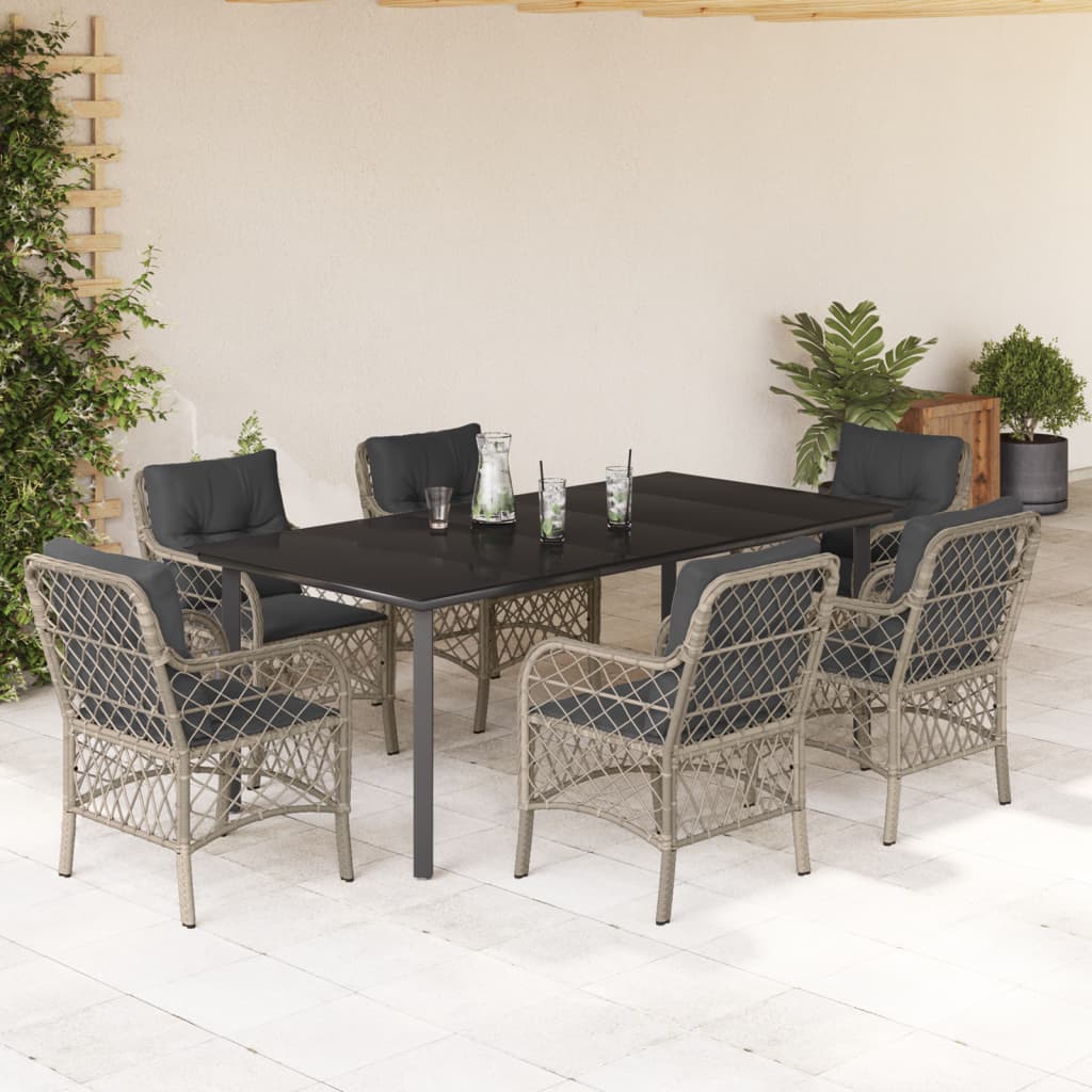 7-Delige Tuinset Met Kussens Poly Rattan Grijs 6 200 cm tafellengte