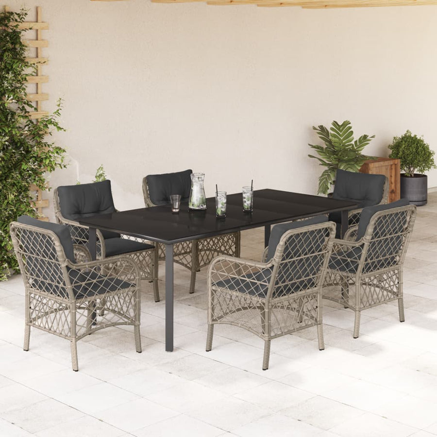 7-Delige Tuinset Met Kussens Poly Rattan Grijs 6 200 cm tafellengte
