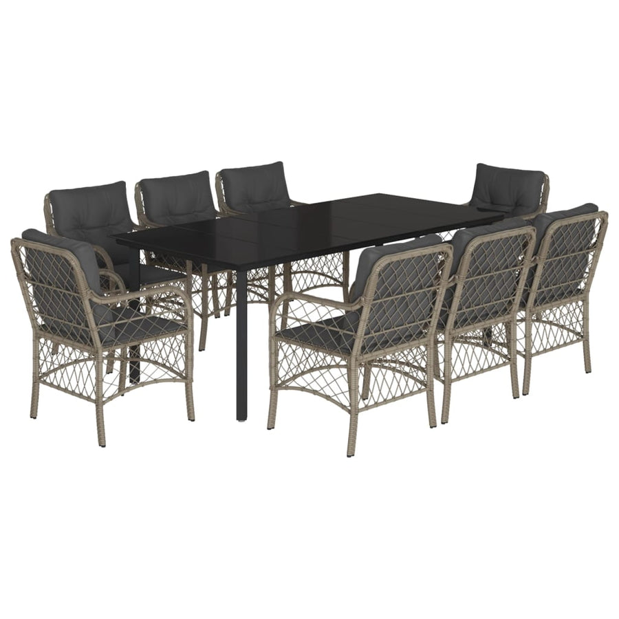 9-Delige Tuinset Met Kussens Poly Rattan Lichtgrijs 8 200 cm tafellengte