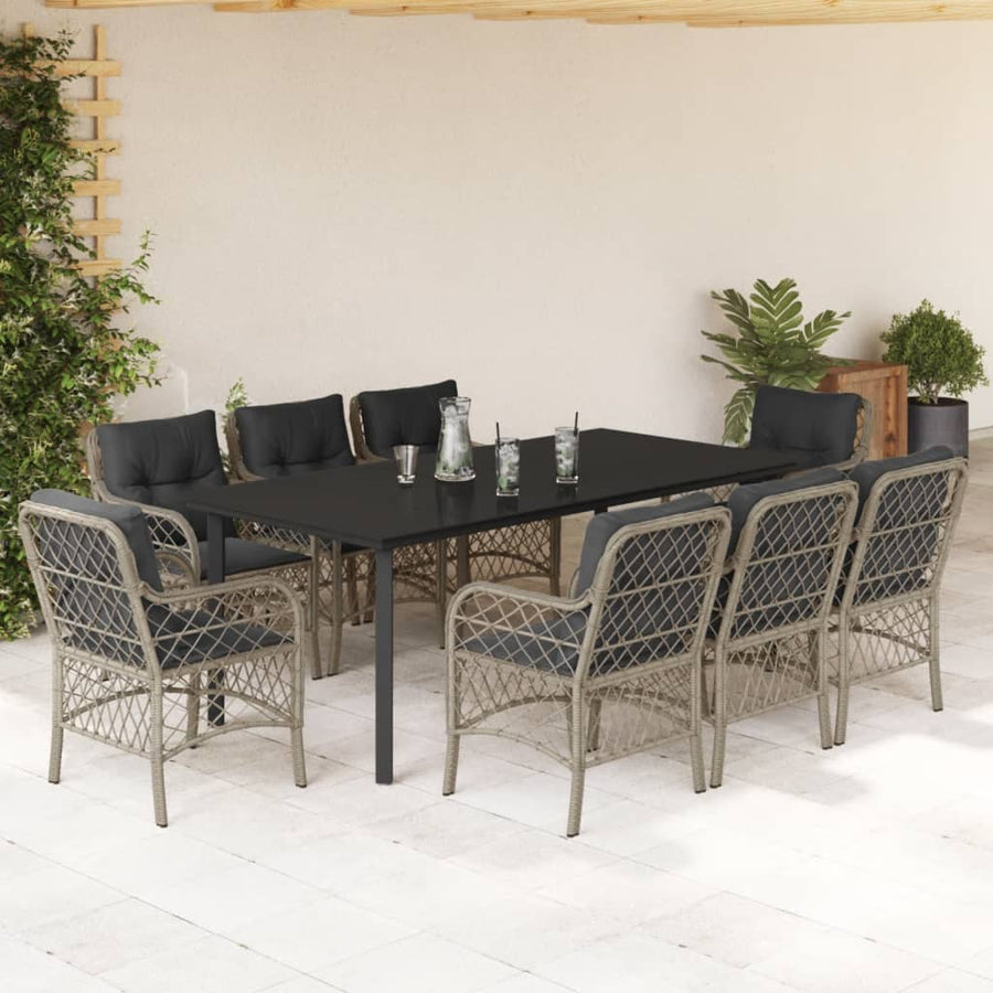 9-Delige Tuinset Met Kussens Poly Rattan Lichtgrijs 8 200 cm tafellengte