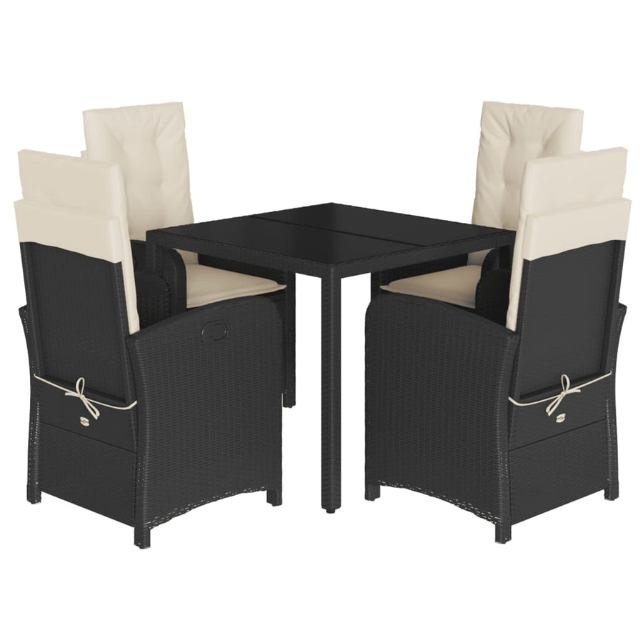 5-Delige Tuinset Met Kussens Poly Rattan Zwart En Crème 4 90 cm tafellengte