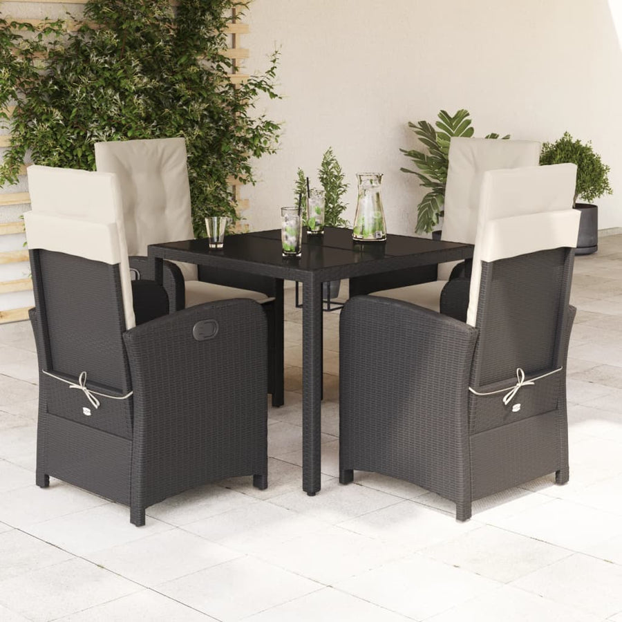 5-Delige Tuinset Met Kussens Poly Rattan Zwart En Crème 4 90 cm tafellengte