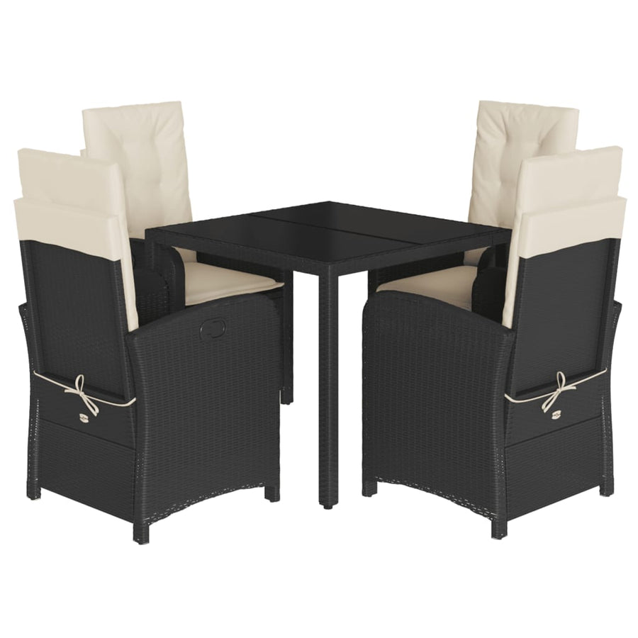5-Delige Tuinset Met Kussens Poly Rattan Zwart En Crème 4 90 cm tafellengte
