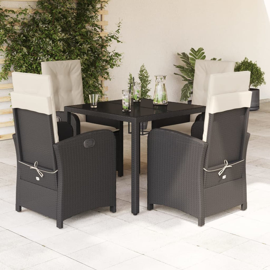 5-Delige Tuinset Met Kussens Poly Rattan Zwart En Crème 4 90 cm tafellengte