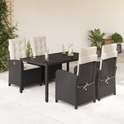 Tuinset 5-delig poly rattan zwart met kussens