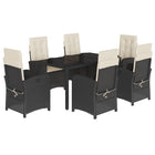 7-Piece Poly Rattan Garden Set with Cushions Black