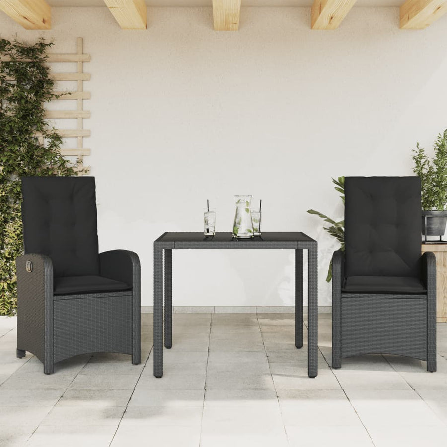 3-Delige Tuinset Met Kussens Poly Rattan Zwart 2 90 cm tafellengte