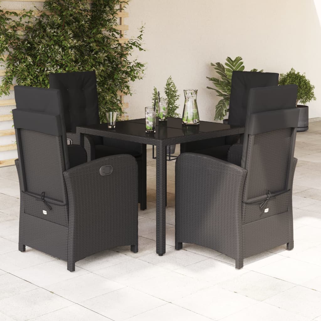 5-Delige Tuinset Met Kussens Poly Rattan Zwart 4 90 cm tafellengte