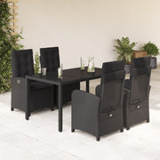 Tuinset 5-delig poly rattan zwart met kussens